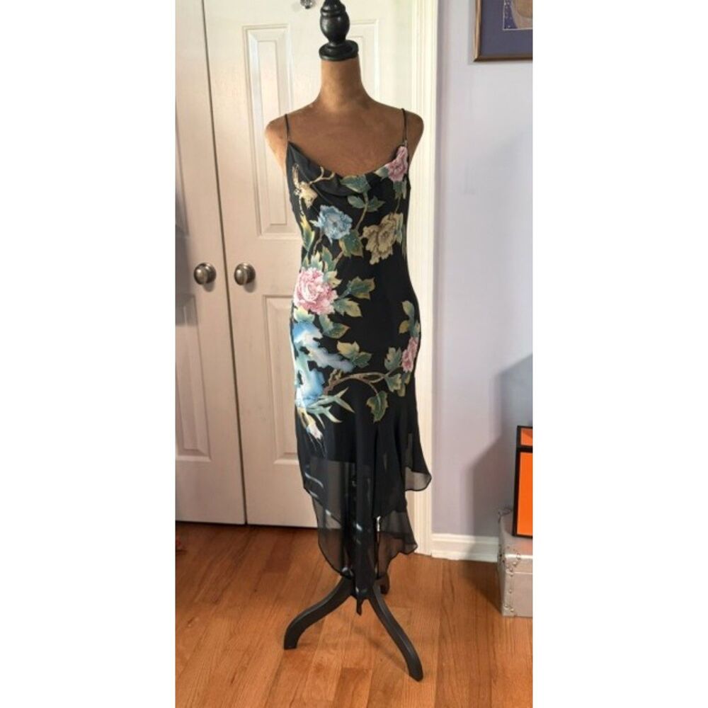 NWT Vintage Sue Wong Size 4 Black Silk Floral Beaded High-Low Dress Y2K - Picture 3 of 13